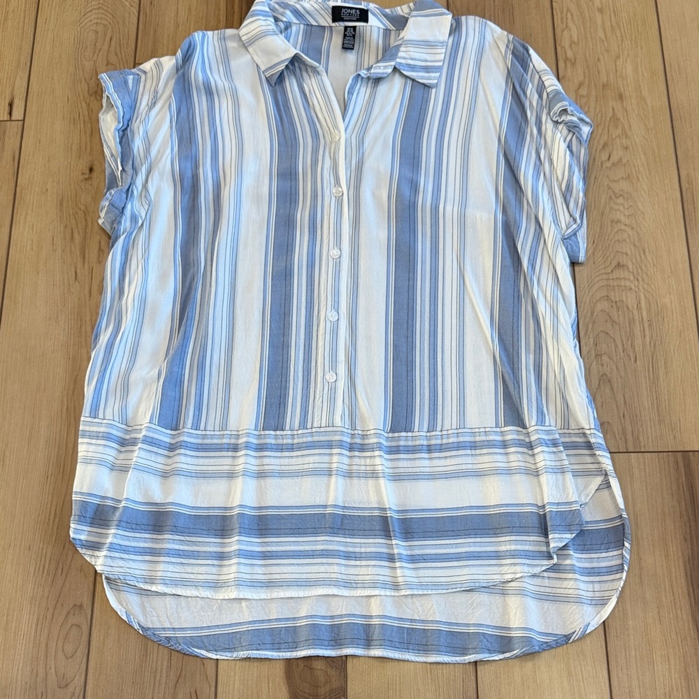 Jones NY Blue and White Striped Button Down Shirt